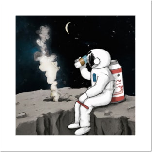 Astronaut Drinking on Moon Posters and Art